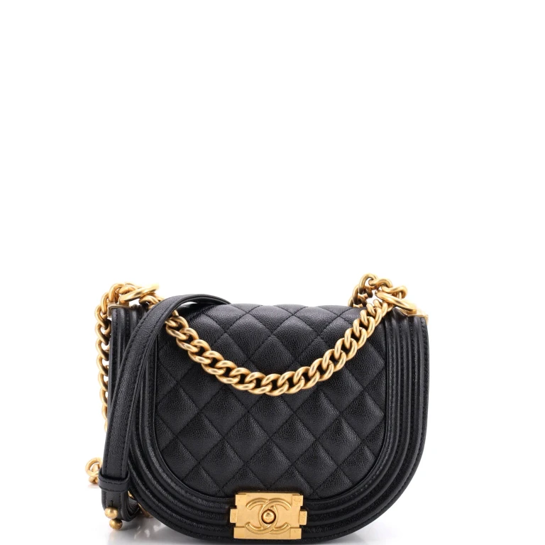 Boy Curved Messenger Bag Quilted Caviar Small