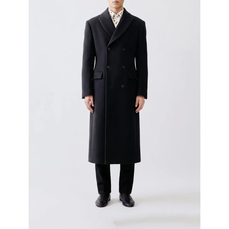 Long Double-Breasted Virgin Wool Coat with Lapels (COM00096AW00863970)
