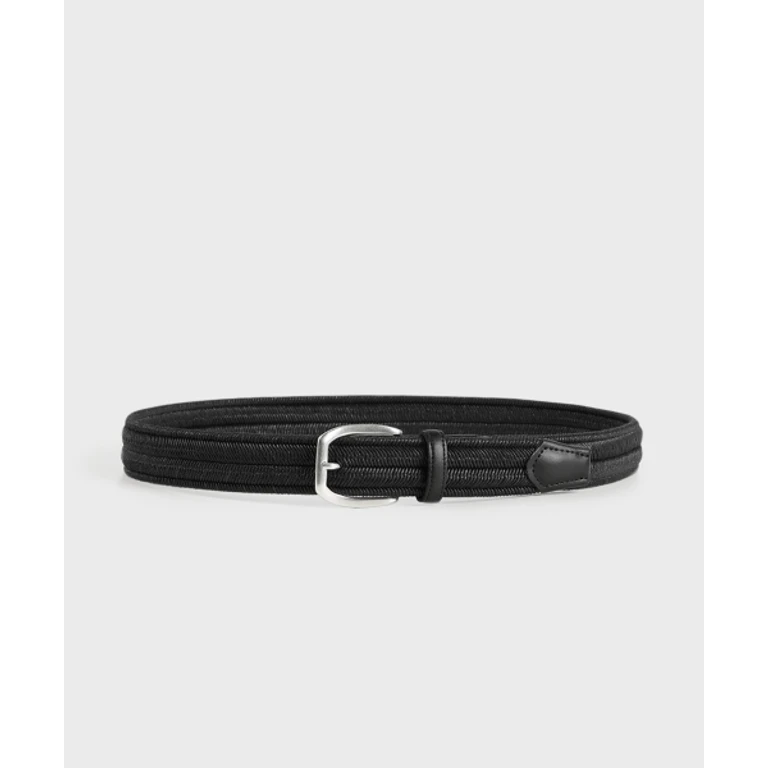 Black Leather-Trim Casual Belt