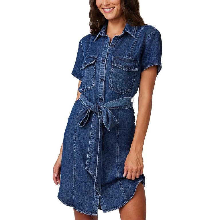 Short Sleeve Seamed Shirt Dress