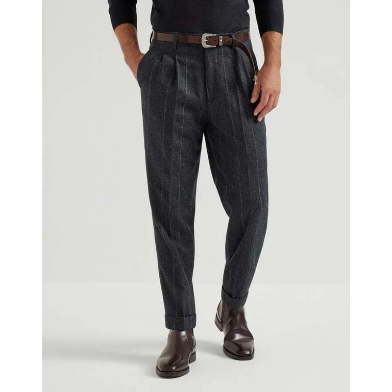 Men's Anthracite Wool Silk Pinstripe Trousers