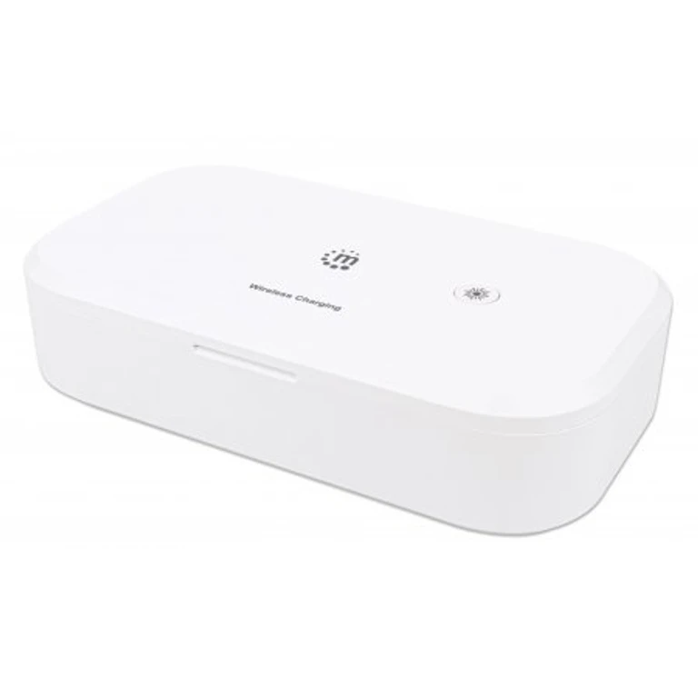 UV Phone Sanitizer with Wireless Charger, 10 W Wireless Charging Pad, Integrated UV LEDs to eliminate germs, viruses and bacteria, Quick 1-minute or 5-minute cleaning cycle, Auto-off UV light when opened, White, 3 Year Warranty