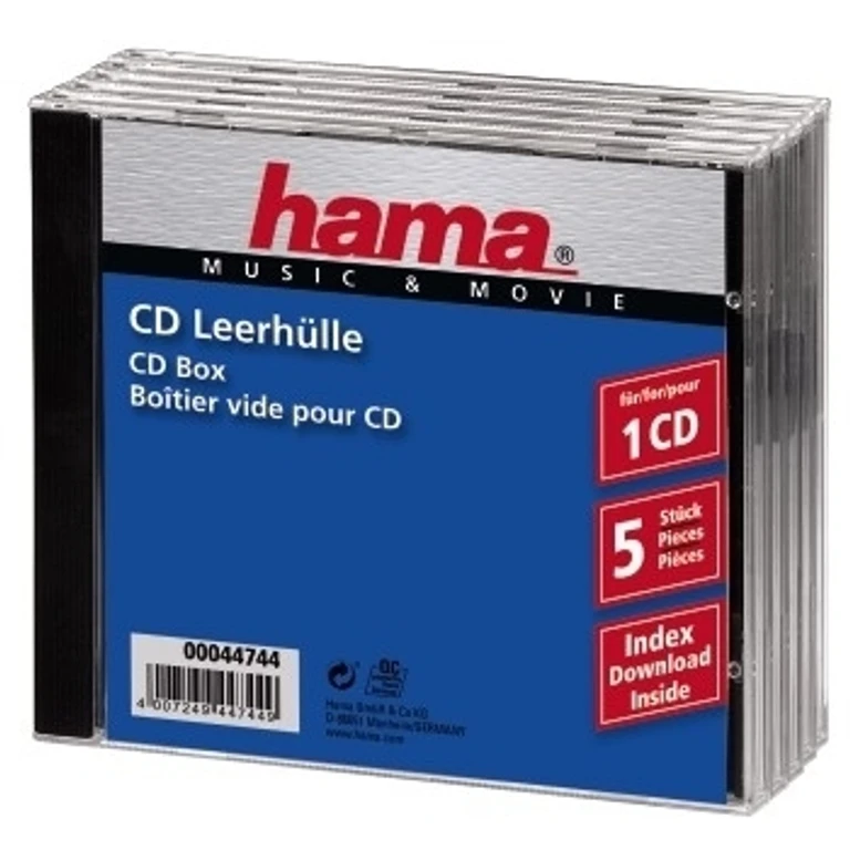 CD Jewel Case Standard, Pack 5 C-shell case 1 discs Black, Transparent