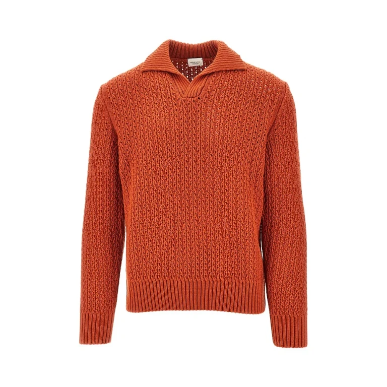 Openworked knit polo sweater Man 48