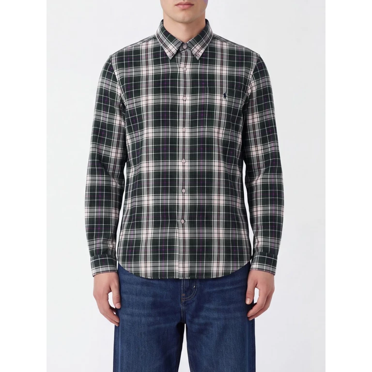 Slim Fit Check Cotton Shirt with Button-Down Collar (710B30242002)