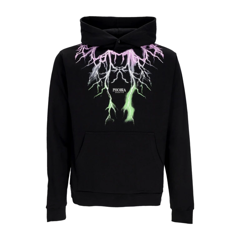 Men's Lightweight Hooded Sweatshirt Bicolor Lightning Print Hoodie Black