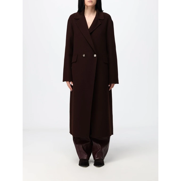 Double-Breasted Long Wool Blend Coat with Peak Lapels (HK11114776FONDENTE)