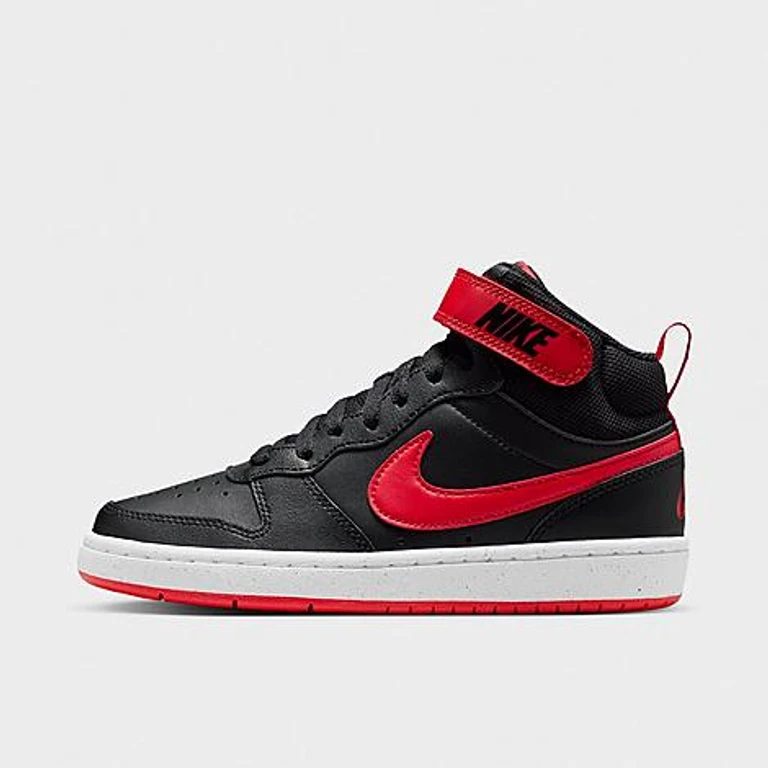 Nike Big Kids Court Borough Mid 2 Casual Shoes in Black/White/University Red Size: 3.5