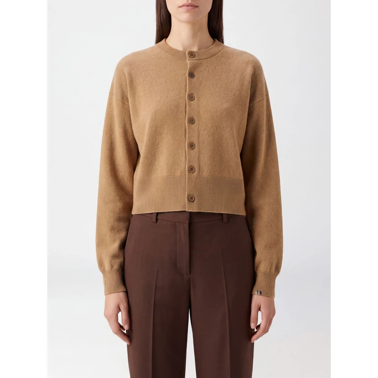 Crewneck Cardigan in a Cashmere Blend with Dropped Shoulders (N170CHOUCAMEL)