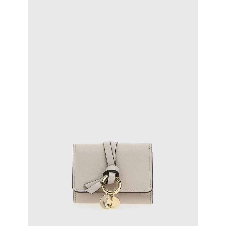 CHLOÉ Small Grey Calfskin Leather Trifold Wallet with Charm (CHC21WP946F57084)