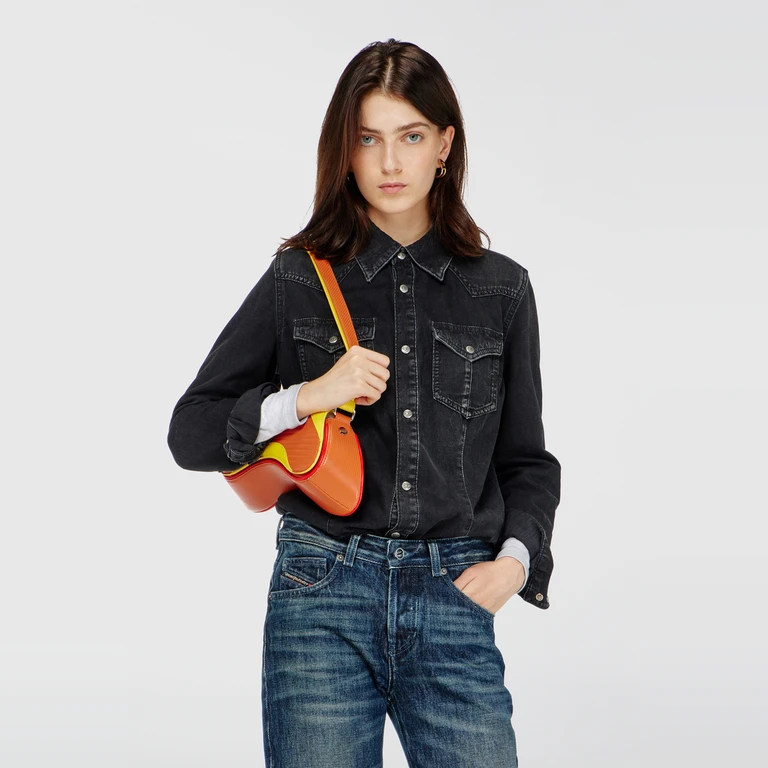 Western shirt in treated denim - Denim Shirts - Woman - Black
