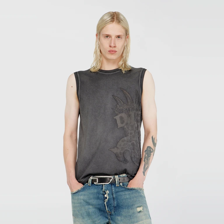 Sleeveless jersey top with embossed graphics - T-Shirts - Man - Grey