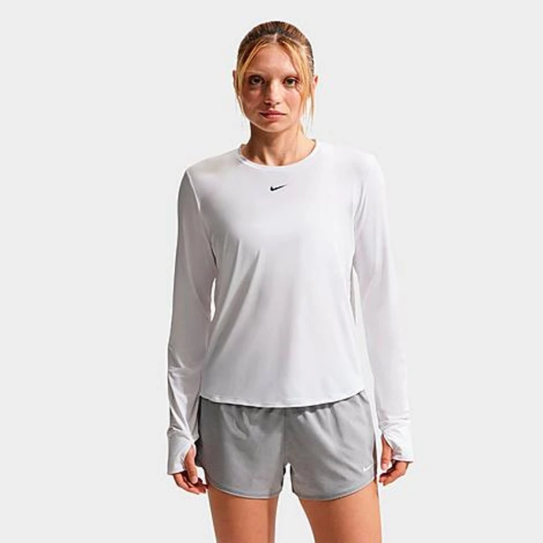 Women's One Classic Dri-FIT Long-Sleeve Top in White/Black Size: XXS