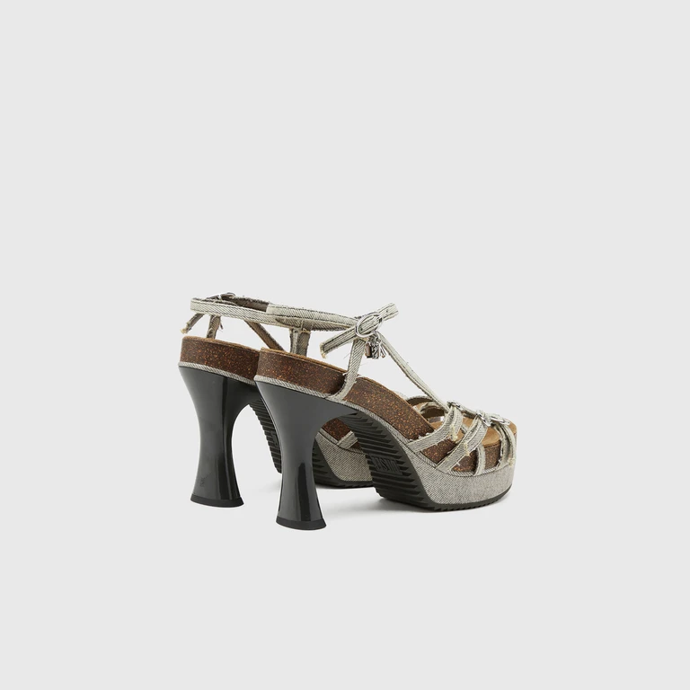 D-Woodstock-Strappy platform sandals in denim - Sandals - Woman - Grey