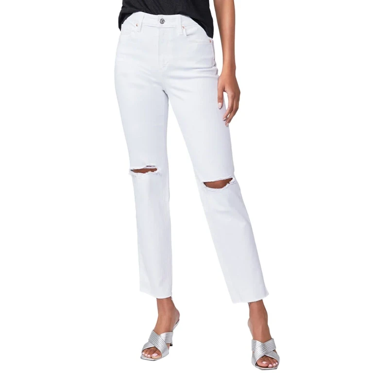 Noella Soft Ecru Destructed High-Rise Relaxed Straight Leg Jean