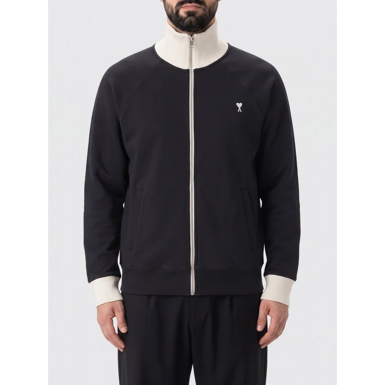 Cotton Zipped Sweatshirt with High Neck and Ami de Caur Monogram (USW796JE0245A044)