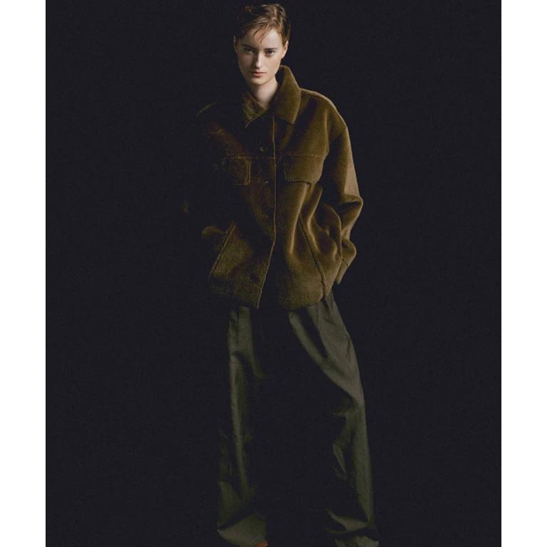 HUSH Lightweight Faux Fur Shirt Jacket [Khaki Green]