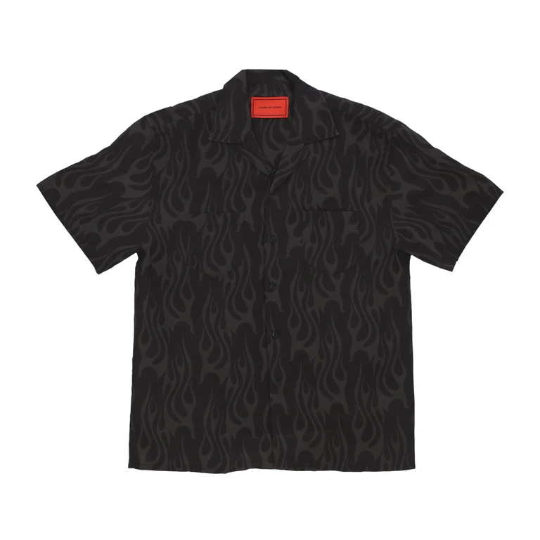 Men's Short Sleeve Shirt Flames Aop Shirt Black