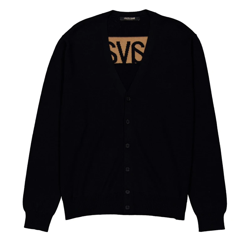 Black Logo V-Neck Cardigan
