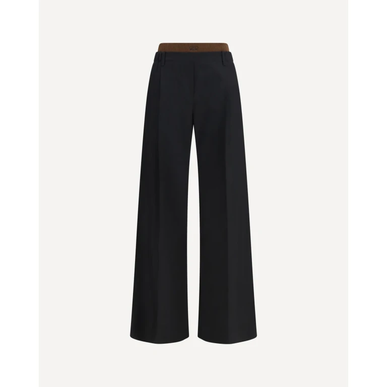 Wide-Leg Pants with Ribbed Waistband Female L