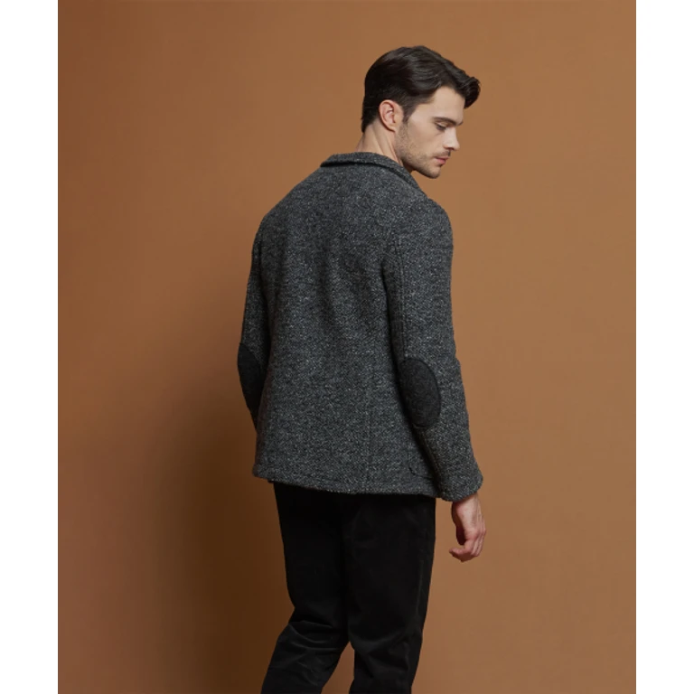 Black Wool-Blend Knit Jacket