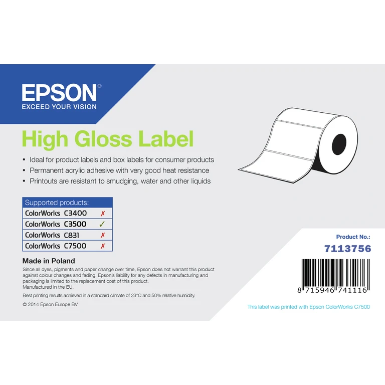 Epson High Gloss Label, Die-Cut Roll, 76mm x 51mm, 610 Labels