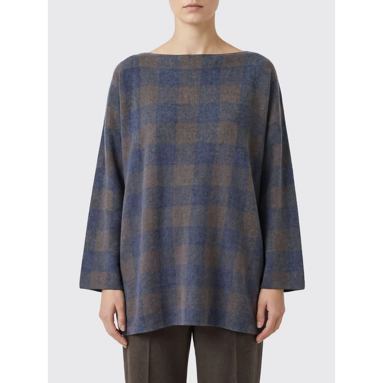 Check Pattern Cashmere Jumper with a Boat Neckline (CA26IK6193232)