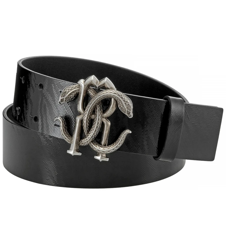 Mens Black RC Logo Calf Leather Belt