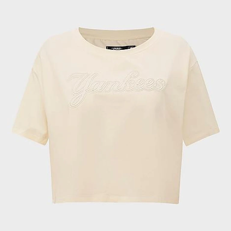 Pro Standard Women's New York Yankees MLB Neutral Single Jersey Boxy T-Shirt in Eggshell Size: XS