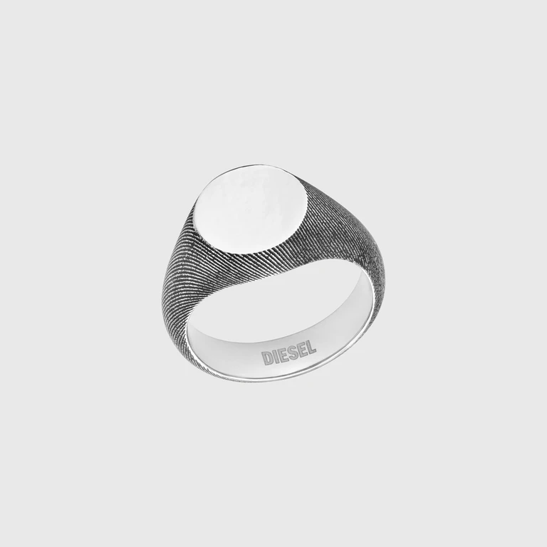 Stainless steel denim texture signet ring - Rings - Unisex - Silver