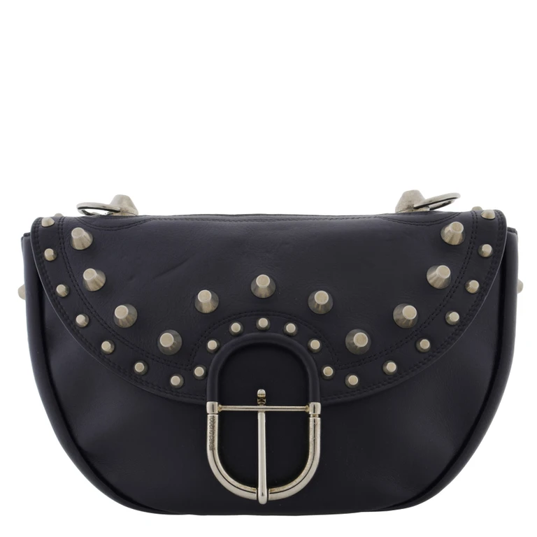 Black Studded Leather Shoulder Bag with Chain Handle