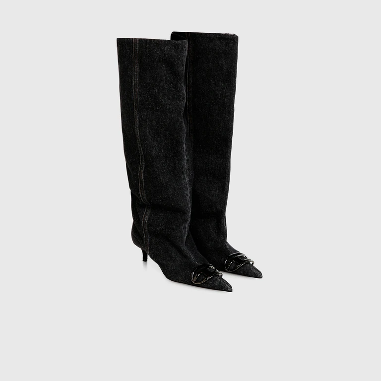 D-Venus-Slouchy knee-high boot in denim - Boots - Woman - Black