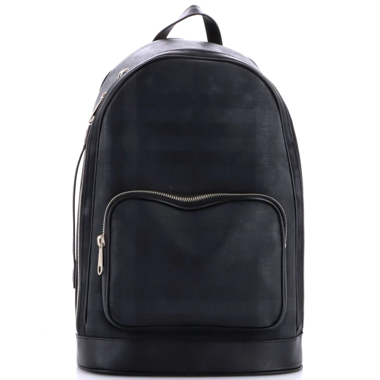 Front Pocket Backpack London Check Coated Canvas with Leather Medium