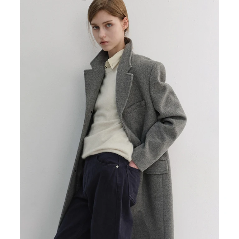 UNISEX 2-WAY 3 BUTTON CASHMERE COAT MELANGE GREY
