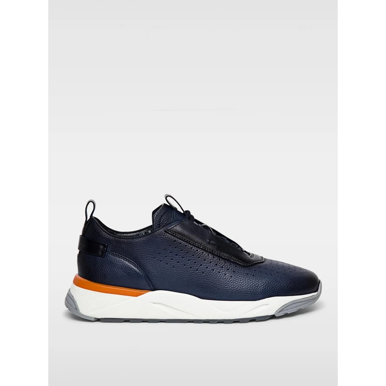 Sneakers Uomo in Tessuto Blu con Dettagli Marroni