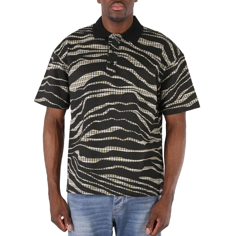 Mens Zebra And Check Print Polo Shirt