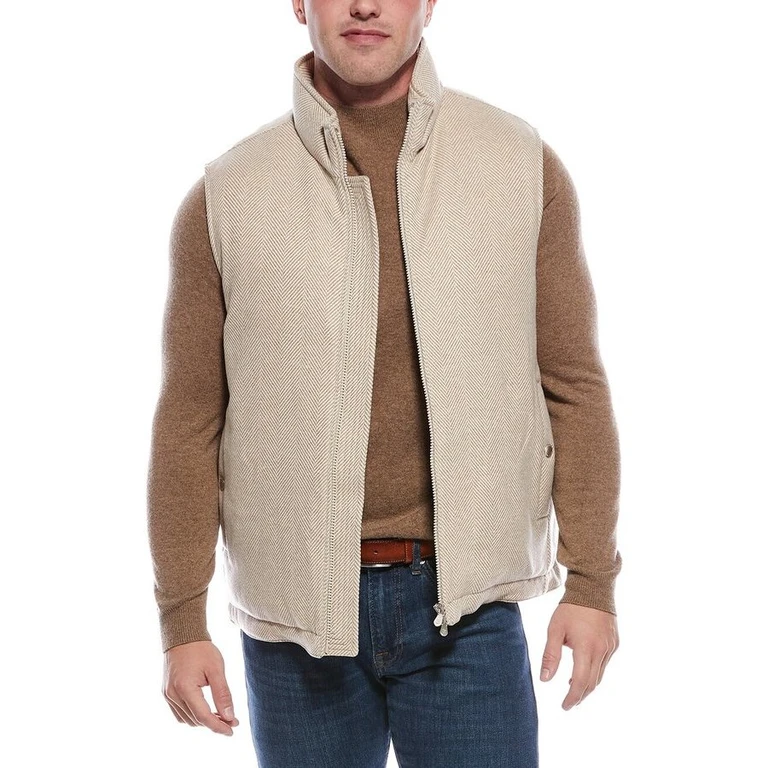 Men's Sand Wool Blend Herringbone Zip Jacket