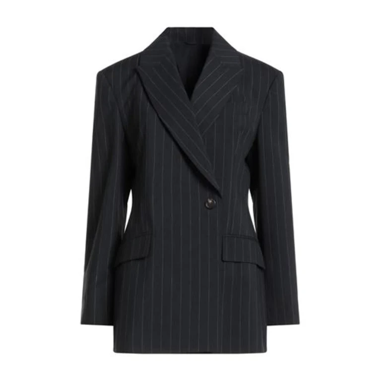 Women's Black Pinstripe Wool Blend Single Button Jacket