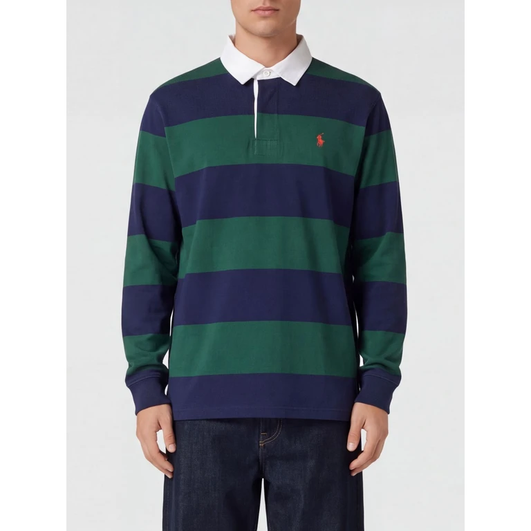Striped Long-Sleeved Polo Shirt in Cotton with Pony Logo (710B26240002)