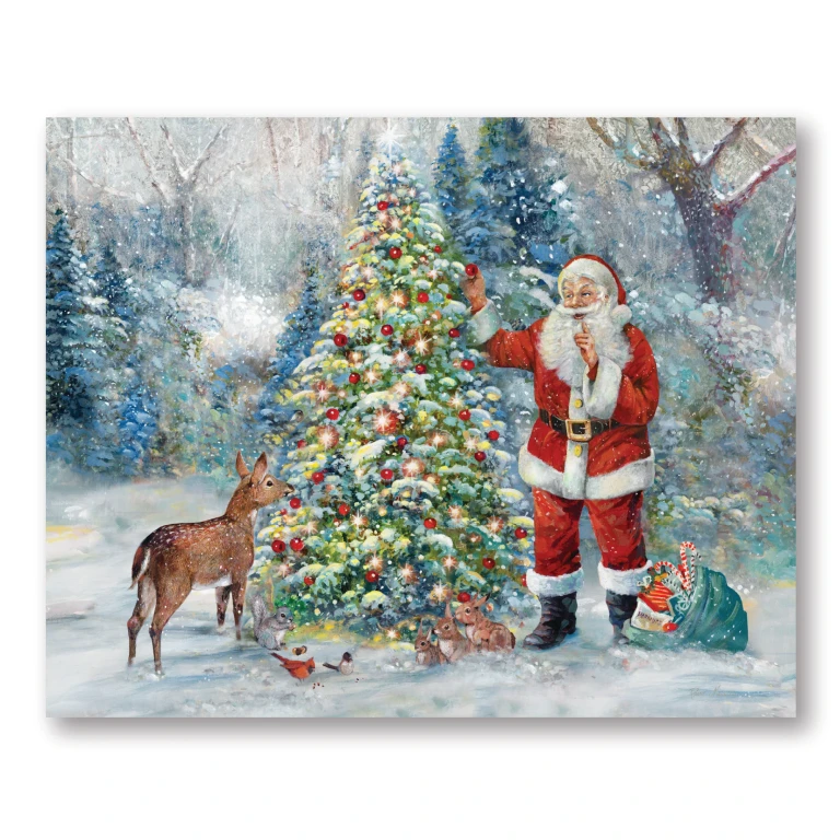 Santa Triming Tree Gallery-Wrapped Canvas Wall Art