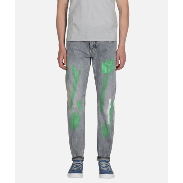 Blue Graffiti Paint Regular-Fit Washed Jeans