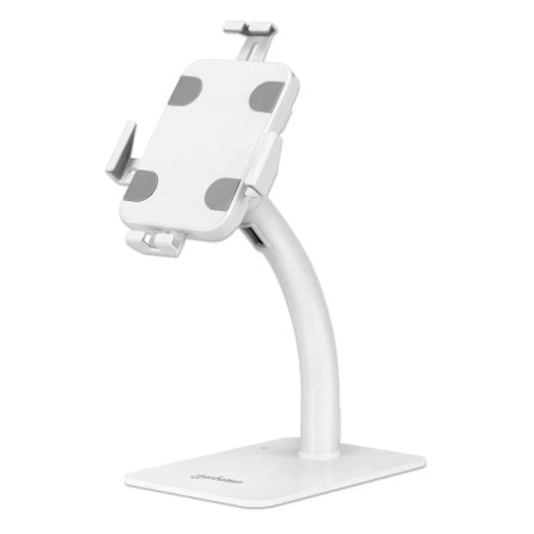 Desktop Kiosk Stand (Anti theft) for Tablet and iPad, Universal, 360° Rotation, Tilt +20° to -110°, White, Lockable, Countertop Holder for 7.9" to 11" Tablets, Extendable clamps: height 200 to 246mm/width 129 to 181mm, Lifetime warranty