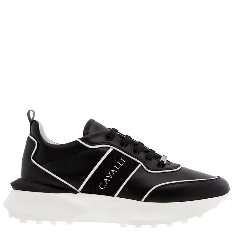 Mens Black and White Leather Chunky Sneakers