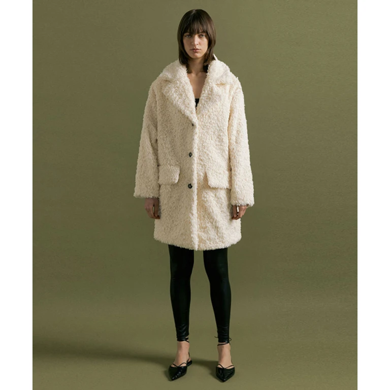 MANI Double Collar Fur Half Coat [Vanilla]