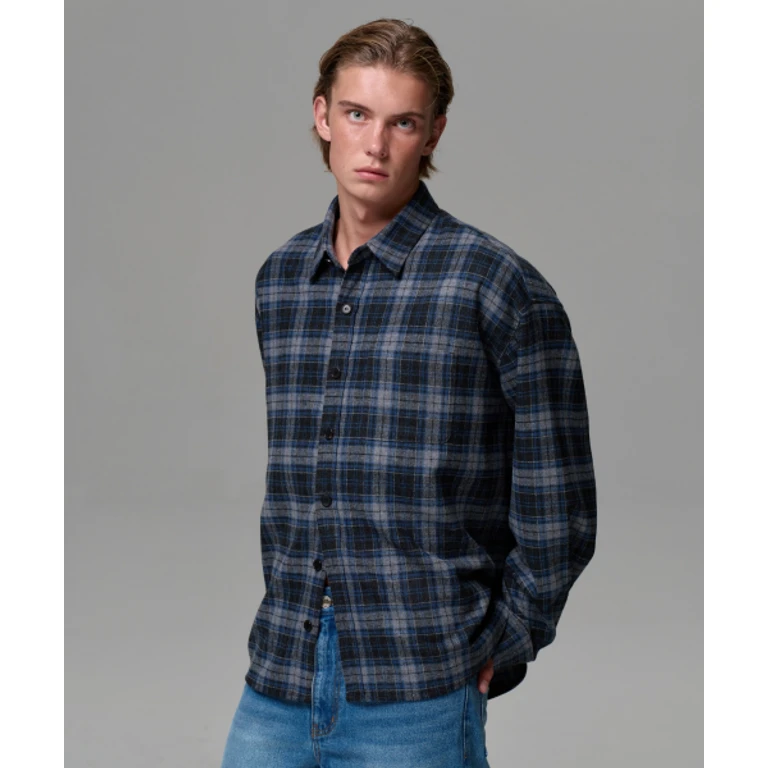 UNISEX VINTAGE CHECK SHIRT - BLUE GRAY
