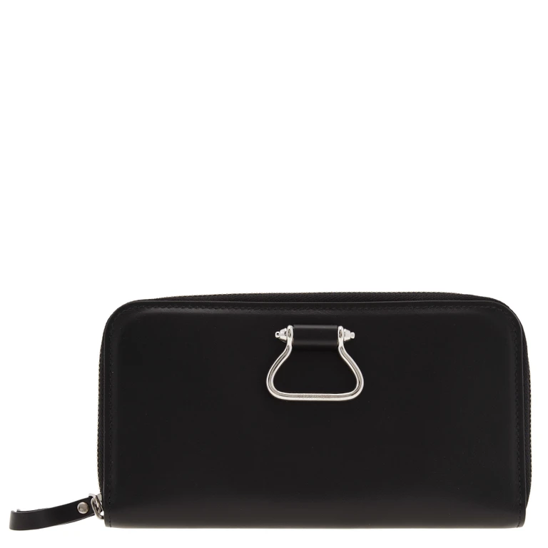 Black Zip-Around Leather Wallet with Logo Plaque