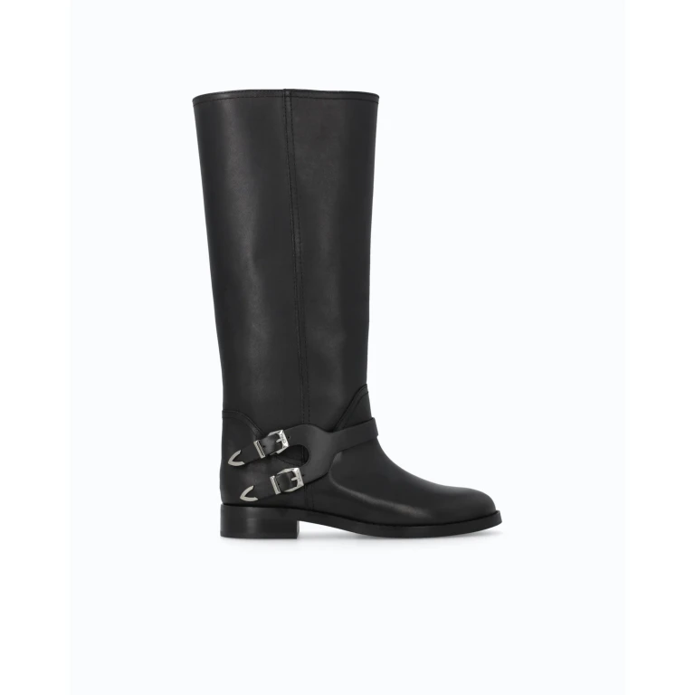 Bottes en cuir à tige haute et lanières - 35