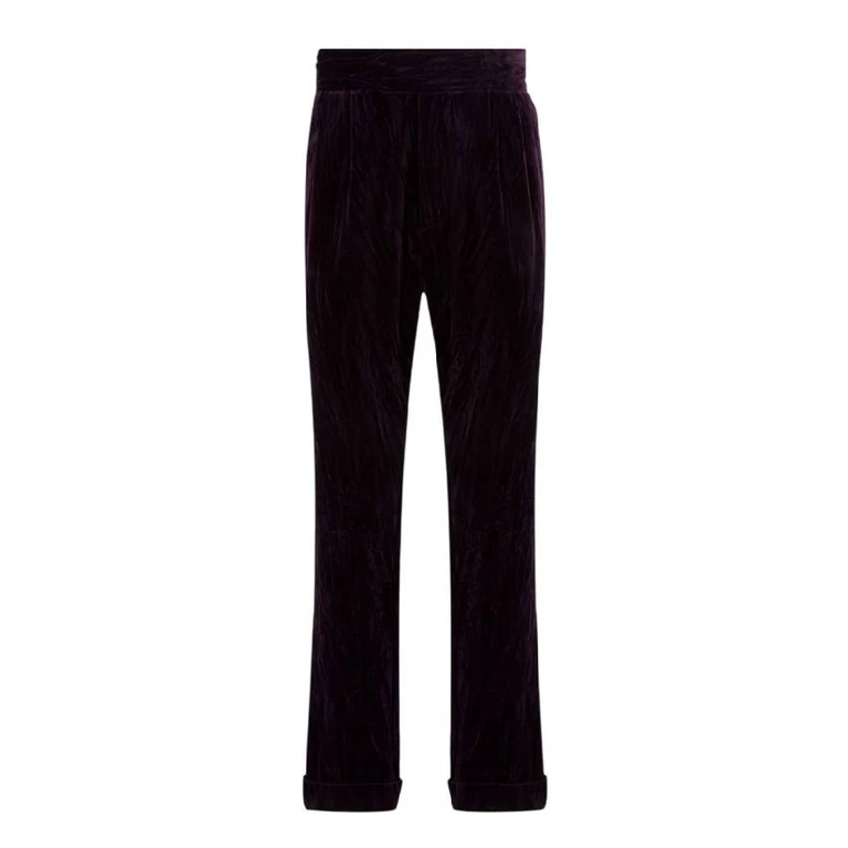 Pleated Velvet-Effect Cotton Trousers