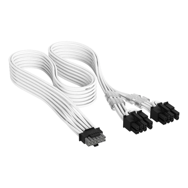 Elite Premium Individually Sleeved, PCIe 12V-2x6 to 2x 8-pin (6+2 split) PCIe Cable - White