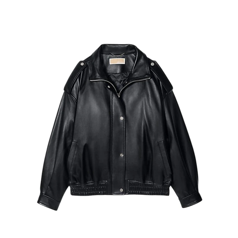 women's jackets Michael Kors - oversized leather blouson - black